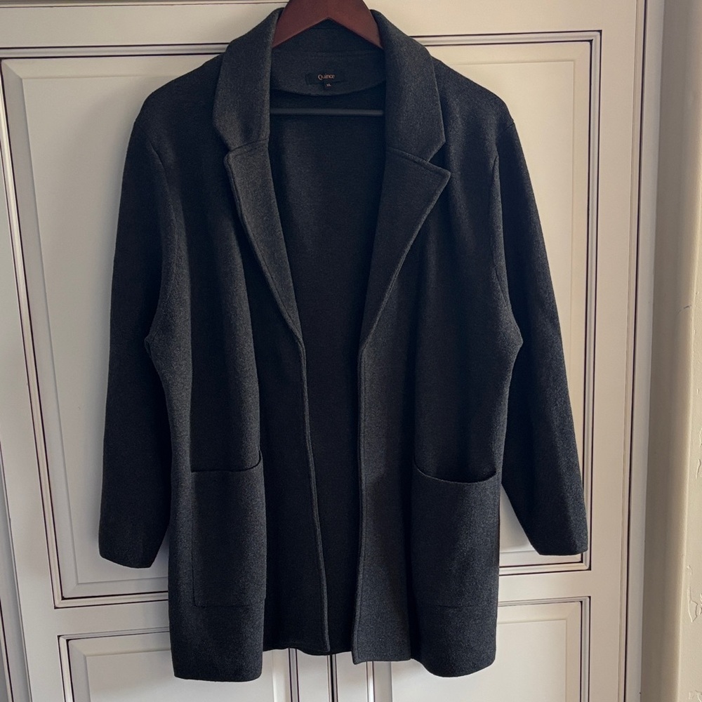 Quince Organic Cotton‎ Heavy Knit Open Blazer Cardigan Sweater Gray Women’s XL